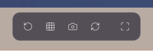 Floating toolbar showing reset camera, grid, screenshot, flip, and fullscreen buttons
