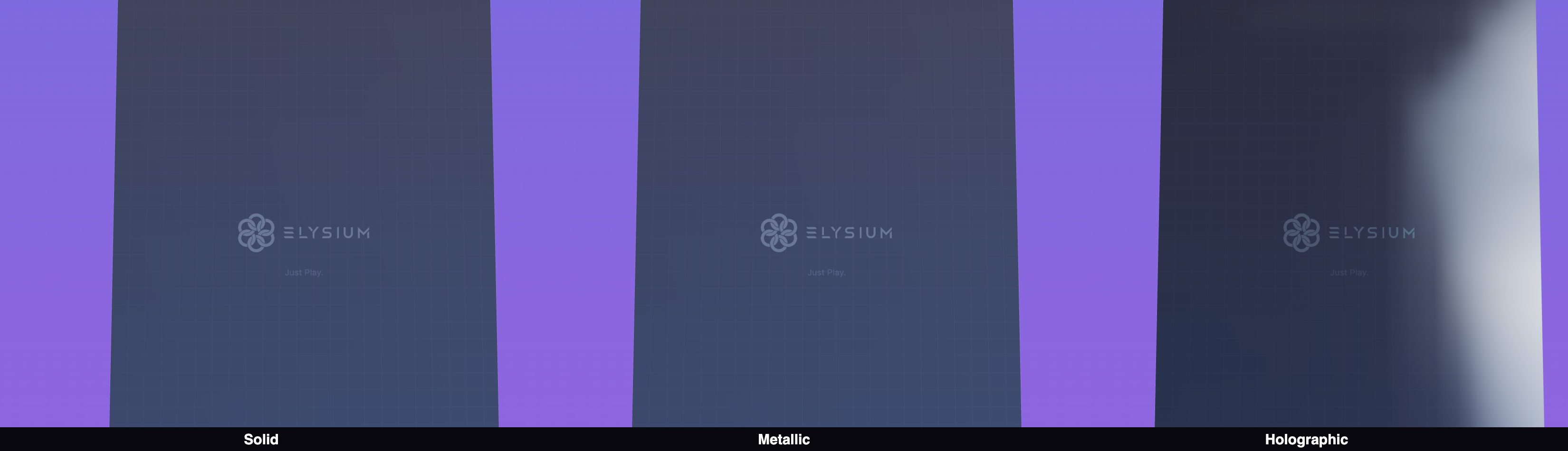 Gros plan de la tranche de la carte montrant les finitions Solide, Métallique et Holographique côte à côte