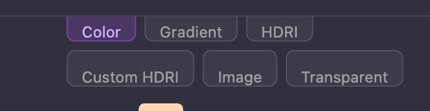 タイプセレクター（カラー、グラデーション、HDRI、画像、透明）が表示された背景ピッカーセクション