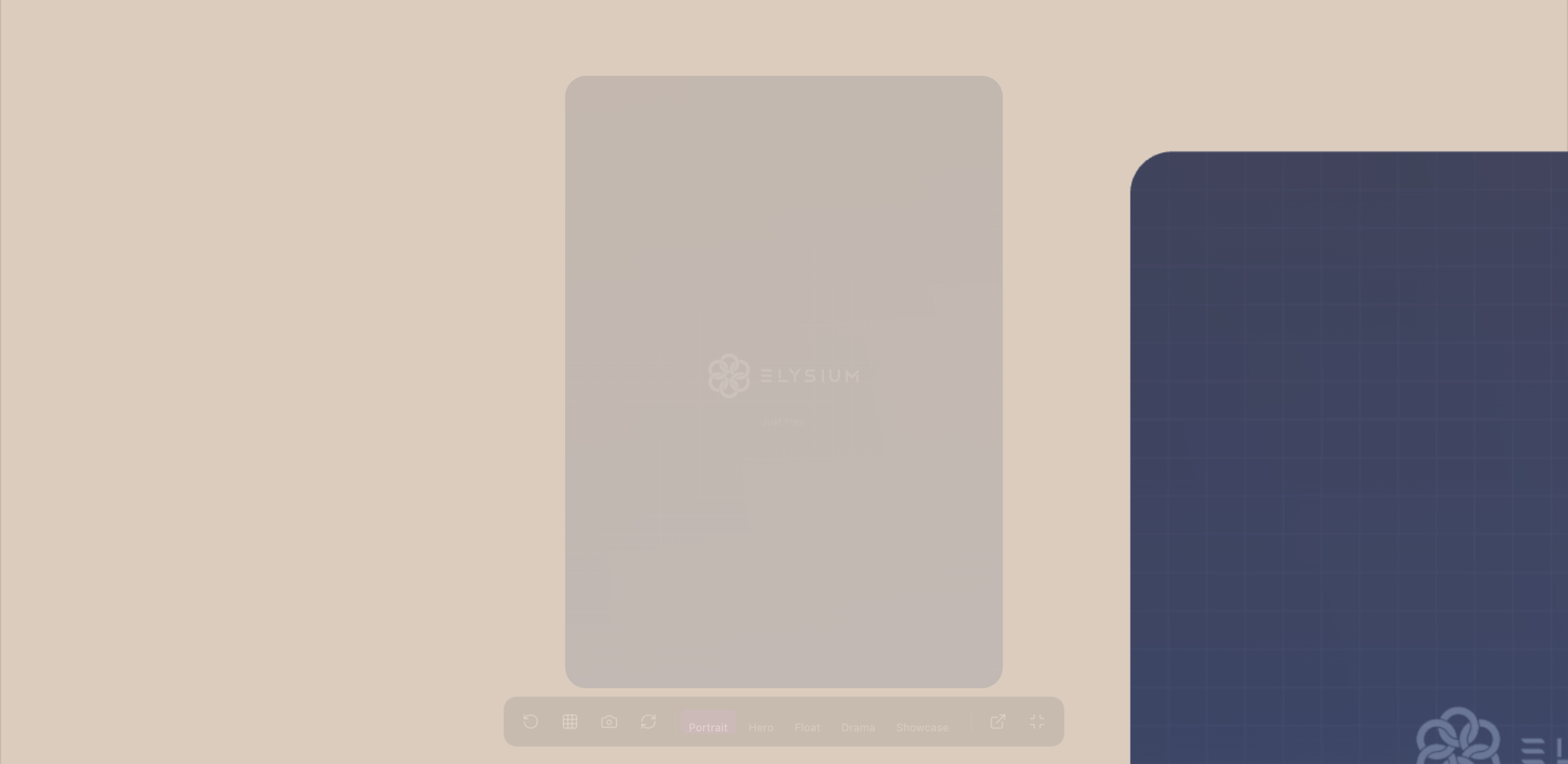 Fullscreen preview mode with expanded toolbar, watermark visible, and no sidebars